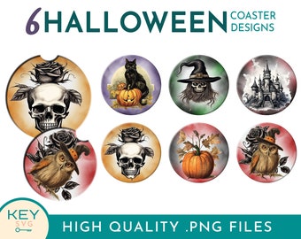Halloween Sublimation Round Car Coaster Designs Png, Spooky Black Cat Drink Coaster, Halloween Coaster Png, Pumpkin Sublimation Bundle