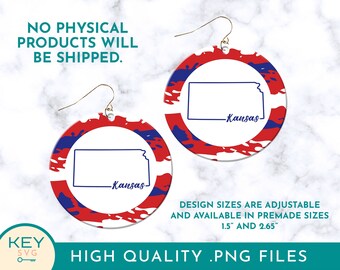 Kansas State Round Earring Png, Sublimation Earring Design, Round Earring Png, Earring Template, Kansas 4th of July, Red White Blue