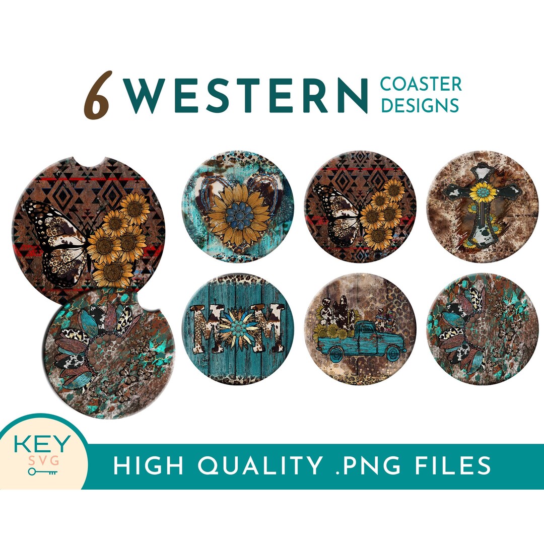 Country Western Car Coaster Bundle Png, Cowhide Png, Drink Coaster ...