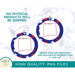 New Mexico State Round Earring Png, Sublimatie Oorbellen, Ronde Earring Png, Earring Template, New Mexico 4 juli, Rood Wit Blauw