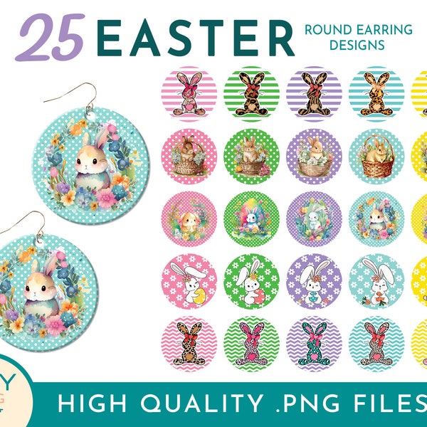 Easter Bunny Round Earring Png, Rabbit Png, Earrings Bundle Png, Bunny Earrings, Sublimation Earring, Easter Egg Png, Happy Easter Png