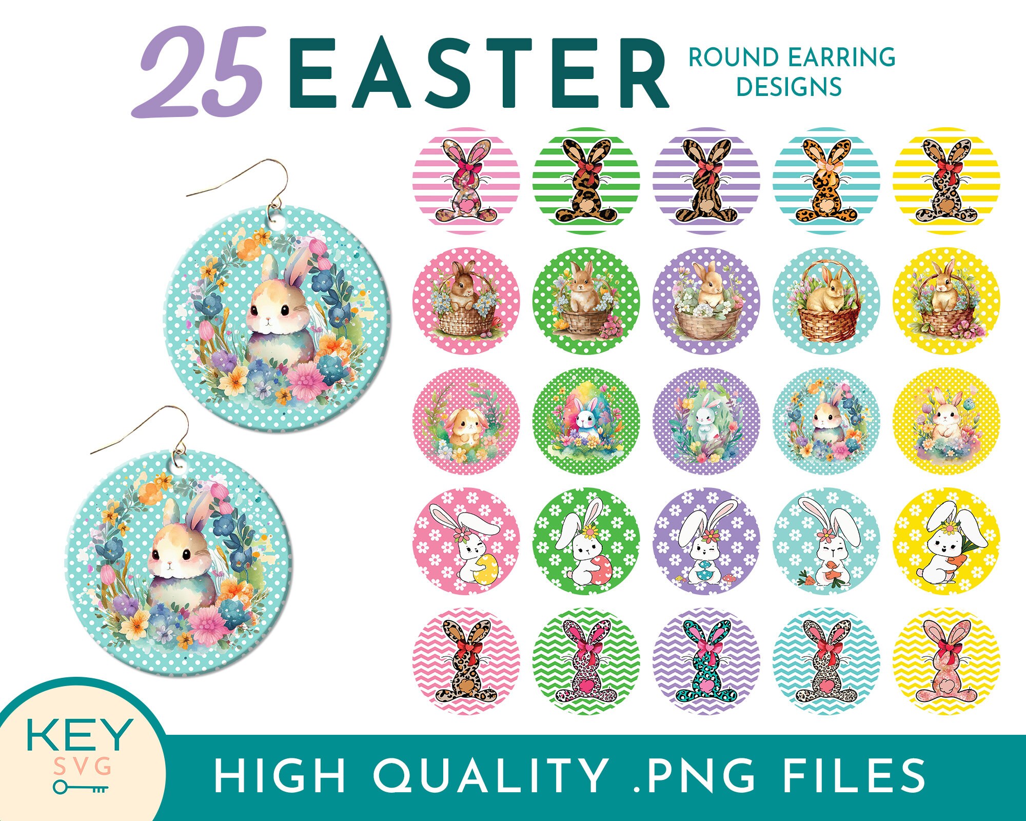 Easter Rabbit Round Easter Bunny Round Earring Png, Rabbit Png, Earrings Bundle Png, Bunny ...