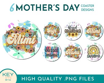 Cute Coasters, Blessed Mama, Nana Png, Mothers Day Car Coaster Png, Mother's Day Drink Coaster Designs, Car Coaster Sublimation Designs