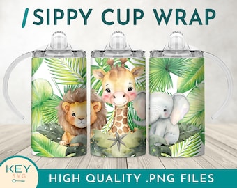 Safari Animal Sippy Cup Png, Kids 12oz Tumbler Wrap, Jungle Animals Tumbler, Sippy Cup Sublimation Designs, Baby Giraffe Png, New Baby Png