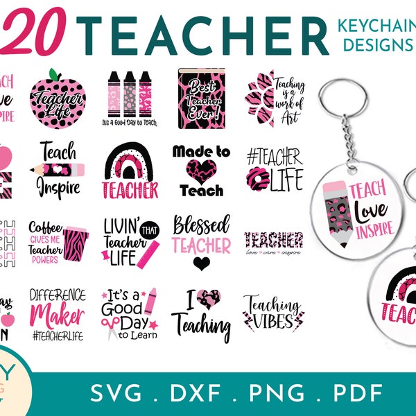 Teacher Gift Svg, Teacher Life Svg, Teaching Svg, Acrylic Keychain Svg, Teacher Svg Bundle, Round Keychain Designs, Keyring Pattern Svg