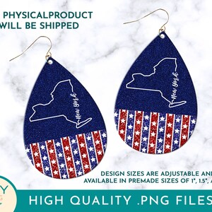 New York State Teardrop Sublimation Earring Png, Teardrop Earring Png, New York 4 juli Png, Patriot Rood Wit Blauw Png