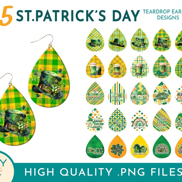 St Patricks Teardrop Sublimation Earrings Png, Shamrock Earrings, Lucky Earrings, Plaid Earring Sublimation Designs - 3 Premade Sizes