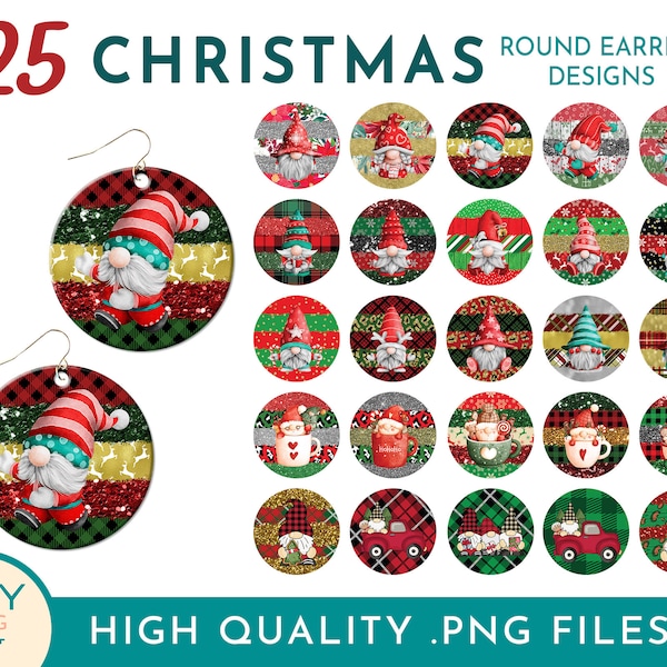 Christmas Gnome Round Earring Png, Christmas Sublimation Designs, Christmas Ornament Png, Christmas Earring Png, Christmas Jewelry Png
