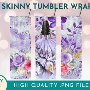 Purple Mis Quince Skinny Tumbler Wrap Png 20oz, Quinceanera Tumbler Wrap, Seamless Sublimation Design, Birthday Girl Png, Quinceanera Favors