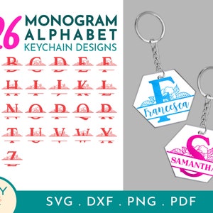 26 分割フローラルモノグラム SVG、キーチェーン SVG、モノグラム SVG、モノグラム SVG アルファベット、六角形 SVG、円 SVG、モノグラム SVG フォント、キーチェーン SVG