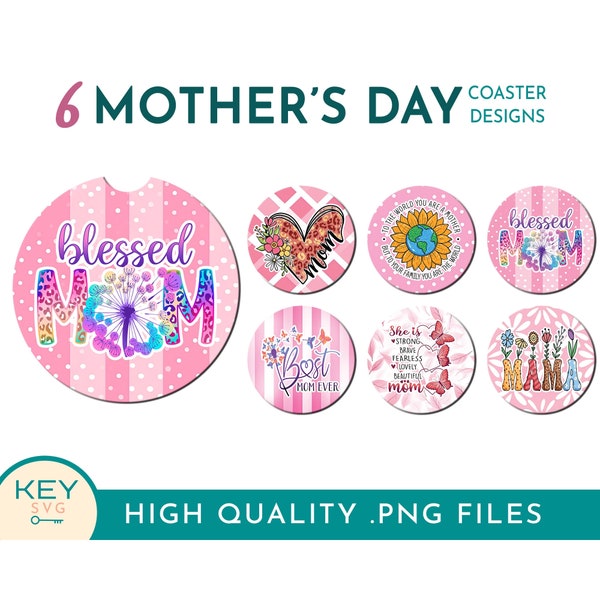 Cute Coasters, Blessed Mom Mothers Day Car Coaster Png, Mother's Day Drink Coaster Designs, Car Coaster Sublimation Designs