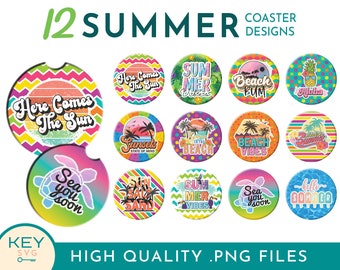 Summer Car Coaster Sublimation Designs Png, Drink Coaster Png, Summer Vibes Coffee Coaster Png, Summer Drink Bundle, Vacation Coasters