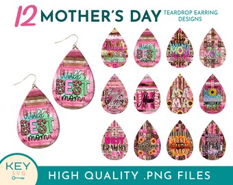 Country Western Mothers Day Teardrop Earring Png, Animal Print Mother's Day Teardrop Earrings Design Png, Sublimation Earring Designs,
