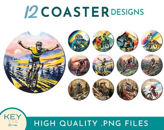 Mountainbiken auto Coasters Png, Vaderdag auto Coaster sublimatie ontwerpen Png, fiets Coasters, fiets geschenken, sublimatie Coaster ontwerpen