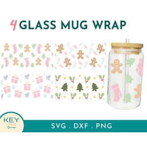 Gingerbread Libbey Glass Can Wraps 16oz / 20oz Png, Holiday Gift Libbey Coffee Cup Svg, Christmas Tree Libbey Glass Wrap Bundle, Candy Cane