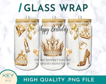 Gelukkige verjaardag tuimelaar wrap png sublimatie glas kan wraps 16oz / 20oz png presized, koude beker wrap, verjaardagsfeestje sublimatie wrap