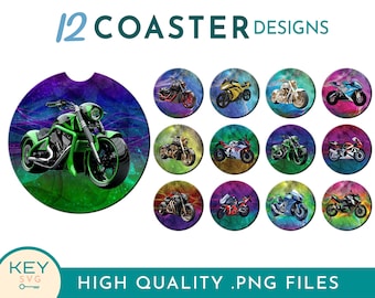 Motorcycle Car Coasters Png, Biker Father's Day Car Coaster Sublimation Designs Png, Motorbike Gifts,  Sublimation Coaster Designs