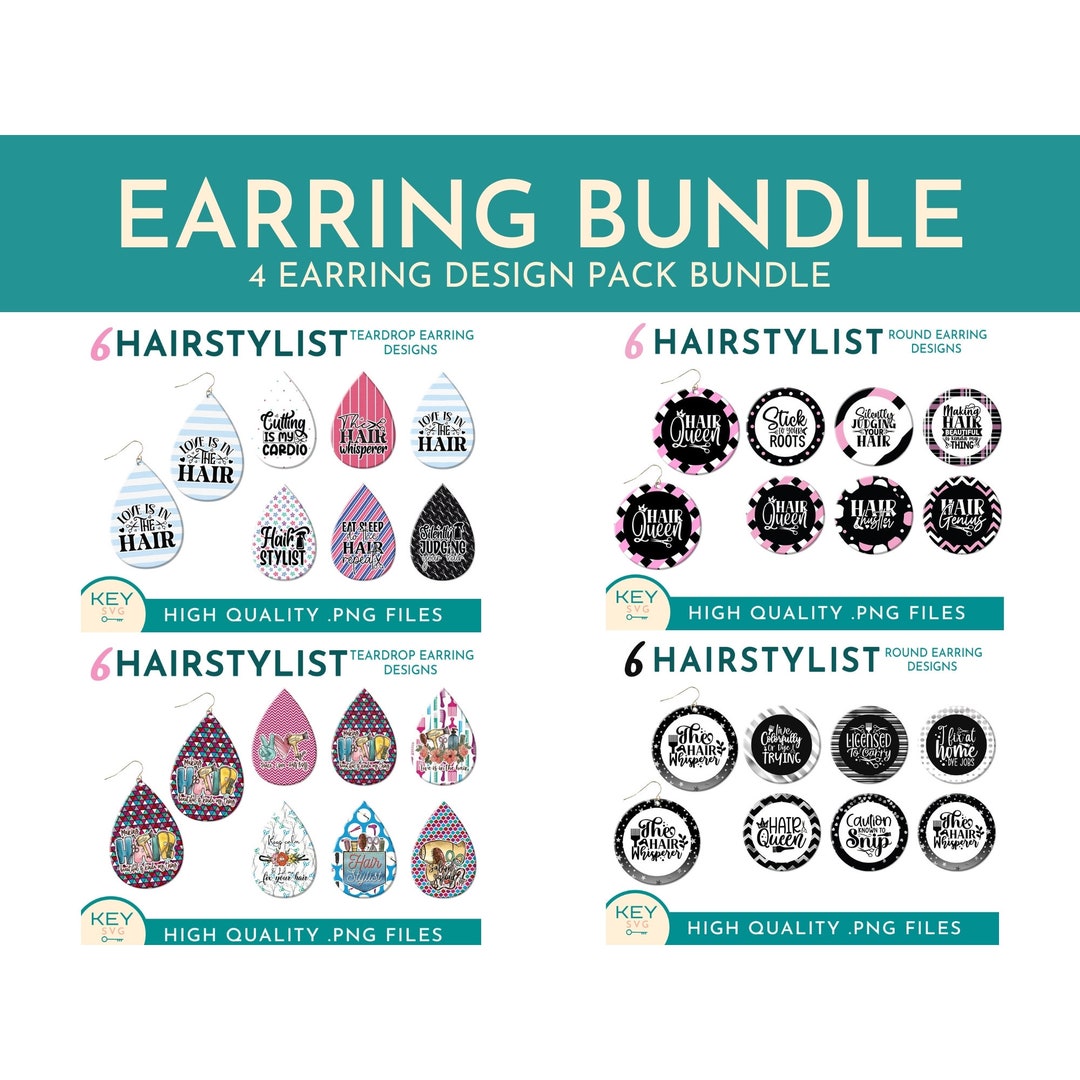 Hairstylist Teardrop Sublimation Earrings Bundle Png, Hairdresser