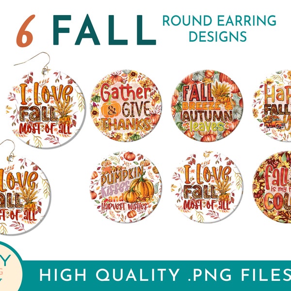 Fall Round Earring Sublimation Designs Png, Thanksgiving Earrings Png, Pumpkin Earrings, Fall Vibes Png, Fall Leaves Design, Hello Fall Png