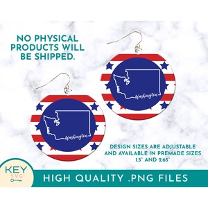 Washington State Ronde Sublimatie Oorbellen Png, Washington 4 juli, Patriottische Oorbellen, Car Coaster Png, State Ornament Png