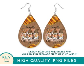 Fall Teardrop Gnome Earring Sublimation Design Png, Fueled by Coffee & Pumpkin Spice Earring Png, Thanksgiving Earring, Pumpkin Oorbellen