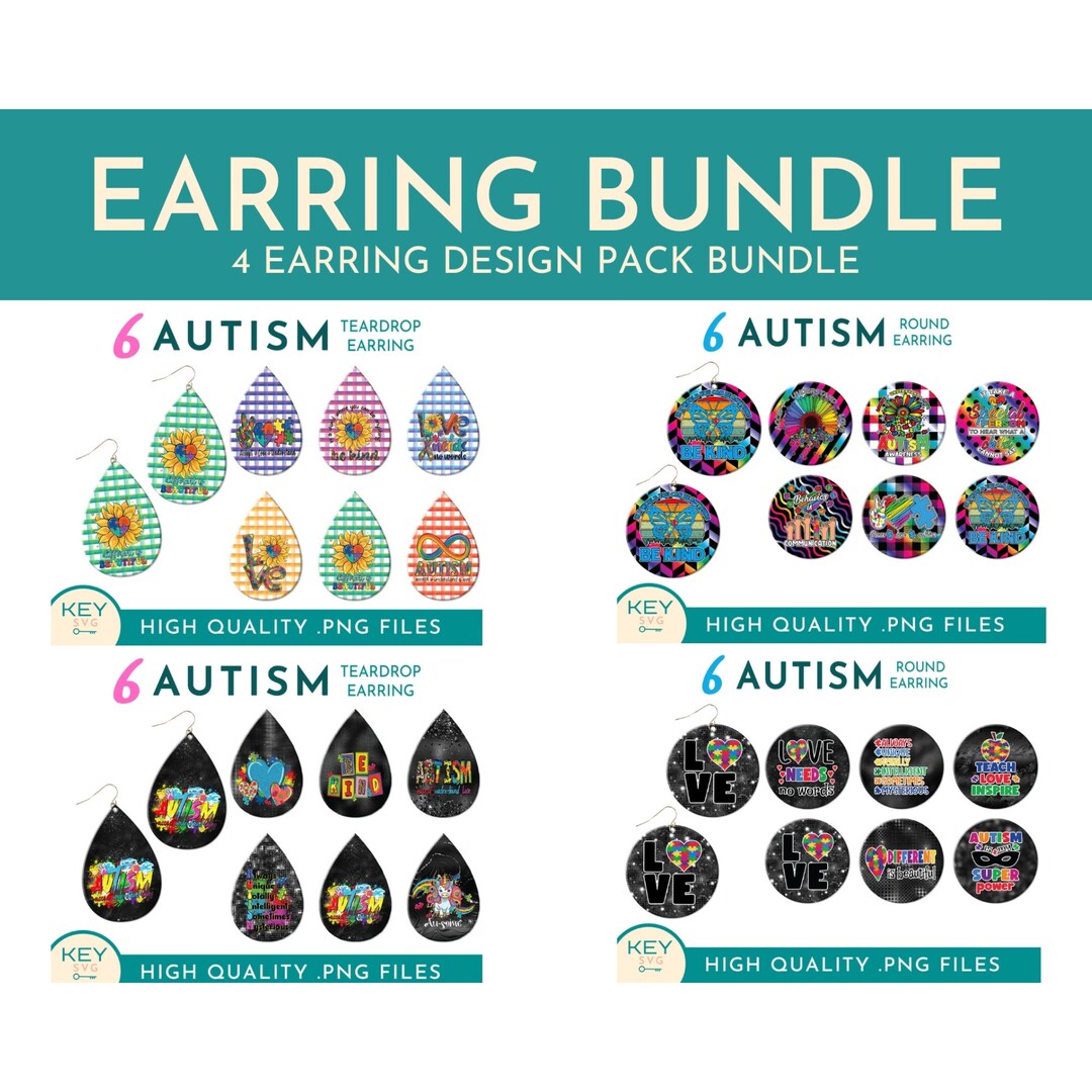 Autism Awareness Teardrop Earring Bundle, Round Earrings Png, Autism ...