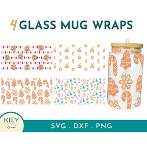 Gingerbread Man Libbey Glass Can Wraps 16oz / 20oz Png, Christmas Gingerbread Libbey Coffee Cup Svg, Gingerbread Libbey Glass Wrap Bundle
