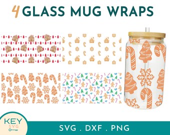 Gingerbread Man Libbey Glass Can Wraps 16oz / 20oz Png, Christmas Gingerbread Libbey Coffee Cup Svg, Gingerbread Libbey Glass Wrap Bundle