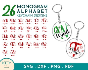 26 Split Monogram Christmas Svg, Merry Christmas Svg, Christmas Alphabet Svg, Christmas Cut Files Cricut, Christmas Svg Cricut, X-mas Svg,