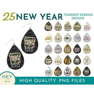 25 Gelukkig Nieuwjaar 2024 Teardrop Oorbellen Png, 2024 Png, Nieuwjaar Png, Tear Drop, Sublimatie Oorbellen Png, Oorbel Bundel Png, Sublimeren