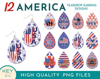 Patriotic Teardrop Sublimation Earring Png, USA Png, 4th of July Png, Memorial Day Png, Sublimation Earring Designs, Red White Blue Png,