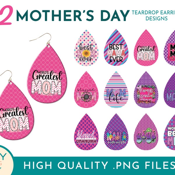 Mother's Day Teardrop Earrings Png, Sublimation Earring Designs, Mothers Day Png, Teardrop Earring Png, Mothers Day Gift, Earrings Downloads