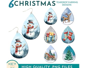 Snowman Teardrop Sublimation Earrings Png,  Christmas Ornament png, Merry Christmas Earring Sublimation, Winter Earring Bundle Png