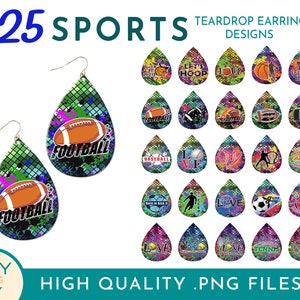 25 Sports Teardrop Earrings Png, Game Day Png, Sports Png, Sublimation Earrings Png, Earring Bundle Png, Sublimate earring Png, Football Png