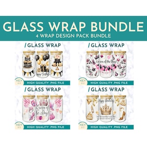 Happy Birthday Tumbler Wrap Png Bundle Sublimation Glasdosen Wraps 16 Unzen / 20 Unzen, kalte Tassenverpackung, Geburtstagskönigin Png, Geburtstagsparty, Krone Png