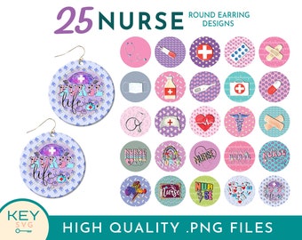 Nursing Round Earring Png, Nurse Png Sublimation Earring Designs, Nurse Life Png, Stethoscope Png, Medical Png, Doctor Png, Heartbeat Png