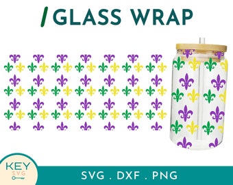 Mardi Gras Fleur De Lis Png Sublimation Glass Can Wraps 16oz / 20oz Png Presized, Mardi Gras Tumbler Wrap Maskerade Tumbler Wrap, Decor Wrap