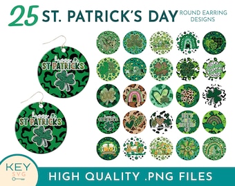 St Patricks ronde oorbellen, Shamrock oorbellen, klaver oorbellen, ronde oorbel png, gelukkige oorbellen, hart png, sublimatie oorbel ontwerpen,