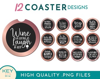 Wine Car Coasters Png, Wine Lover Car Coaster Sublimation Designs Png, Wine Gifts, Alchohol Sublimation Coaster Designs