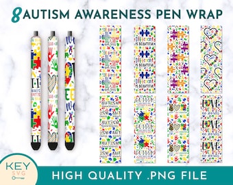 Autism Awareness Pen Wraps Png, Autism Pen Wrap Png, Cute Bookmarks Png, Sublimation Designs, Bookmark Set, Bookmarks For Women