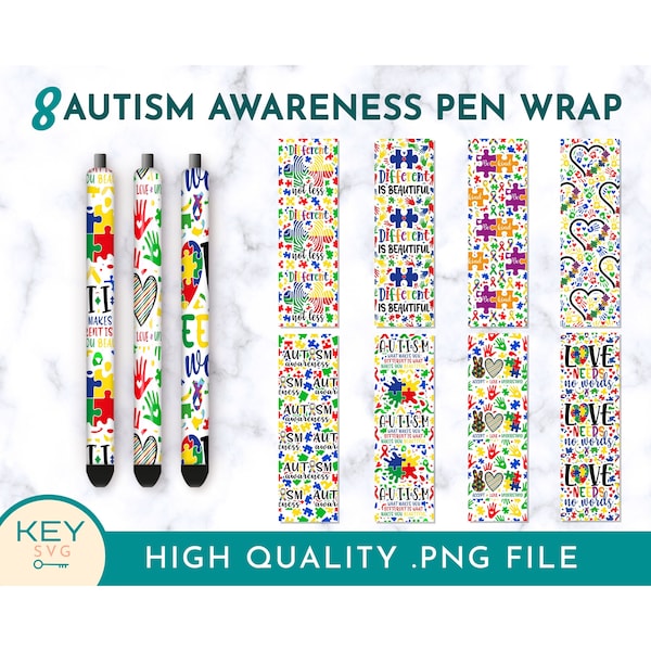 Autism Awareness Pen Wraps Png, Autism Pen Wrap Png, Cute Bookmarks Png, Sublimation Designs, Bookmark Set, Bookmarks For Women