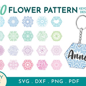 Sechseck-Blume-Mandala-Svg, Mandala-Svg, Schlüsselbund-Svg, Runder Schlüsselbund-Svg, Acryl-Schlüsselanhänger-Svg, Kreismuster-Svg, Schlüsselring-Muster-Svg