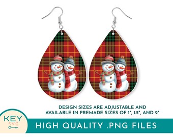 Snowmen Teardrop Sublimation Earrings Png, Buffalo Plaid Png, Snowmen Earrings Png, Sublimation Earrings Png, Earring Bundle Png
