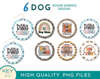 Dog Mom Round Sublimation Earring Png, Dog Mom Paw Print Png, Dog Lover Sublimation, Fur Mama Sublimation Earrings Png, Earring Template