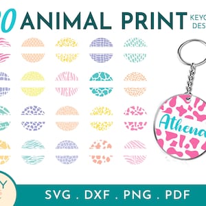 20 Split Animal Print Runde Schlüsselanhänger Muster SVG, Leopard Print SVG, Gepard Print Svg, Split Monogramm Svg, Kreis Monogramm Svg