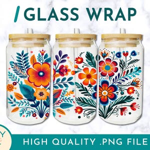 Mexican Fiesta Flowers Design, Cinco de Mayo Libbey Glass Can Wraps 16oz / 20oz Png Presized, Latino Sublimation Designs, Party Decorations