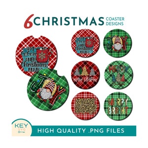 Christmas Car Coaster Sublimation Designs Png, Holiday Beverage Coaster Png, Coffee Coaster Png, Sublimation Coasters, Christmas Gnome
