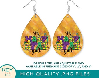 It's Mardi Gras Y'all Teardrop Earring Sublimation Png, Mardi Gras Earrings, Carnival Earring Designs Png, Teardrop Earring Png