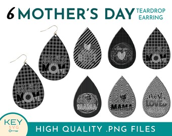 Mother's Day Teardrop Earrings Png, Sublimation Earring Designs, Mothers Day Earrings Png, Teardrop Earring Png, Best Mom Ever Png