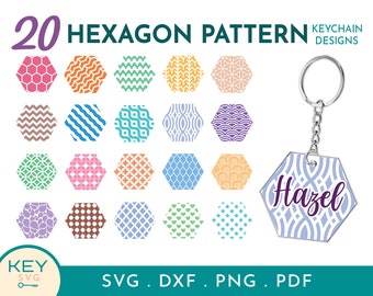 20 Hexagon Keychain Pattern Svg, Acrylic Keychain Svg, Keychain Patterns Svg, Keychain Svg, Keyring Pattern Svg,  Hexagon Svg, Key fob Svg